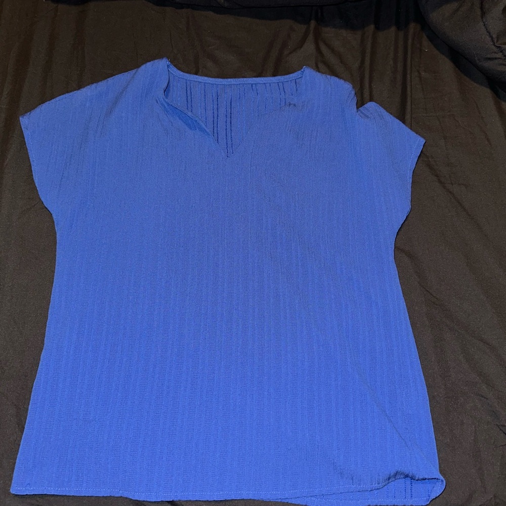 SHEIN Blue Ribbed Cap Sleeve Blouse